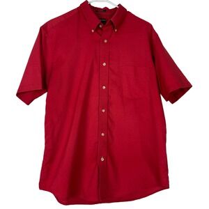 St Johns Bay Red Button Down Short Sleeve Shirt Men‎ Large Cotton Polyester